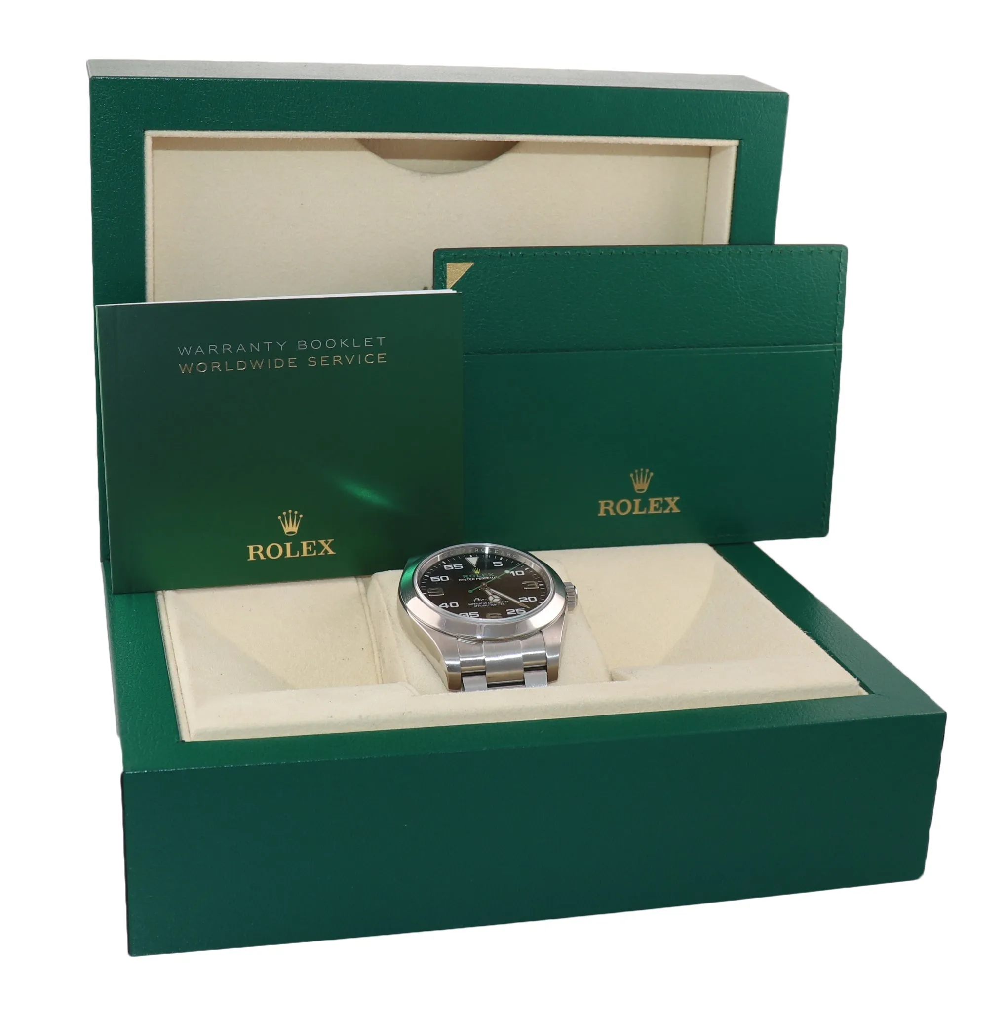 2021 Rolex Air King 116900 Black Arabic Dial 40mm Steel Green Watch Box