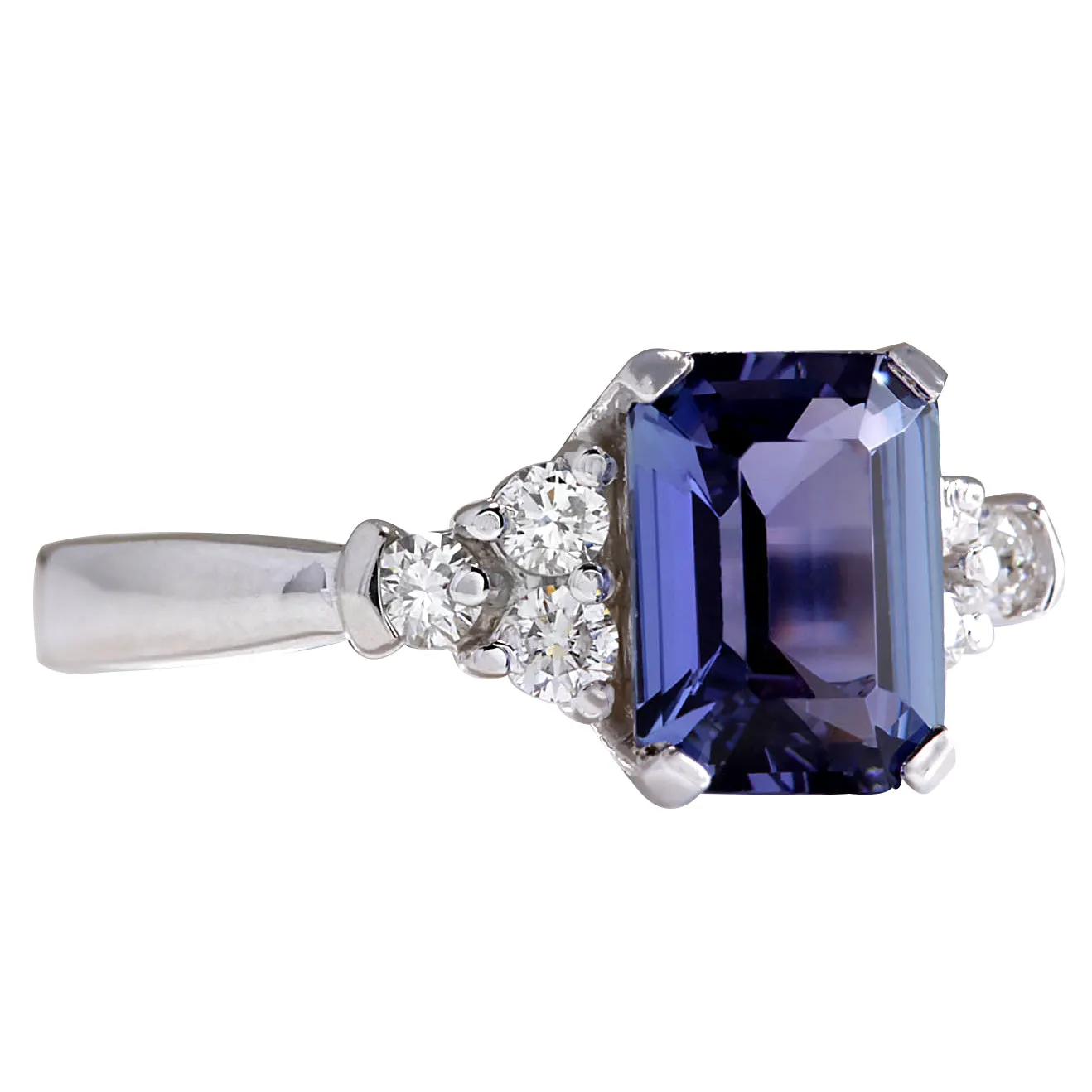 2.40 Carat Natural Tanzanite 14K White Gold Diamond Ring