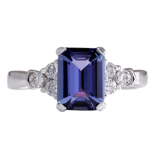 2.40 Carat Natural Tanzanite 14K White Gold Diamond Ring