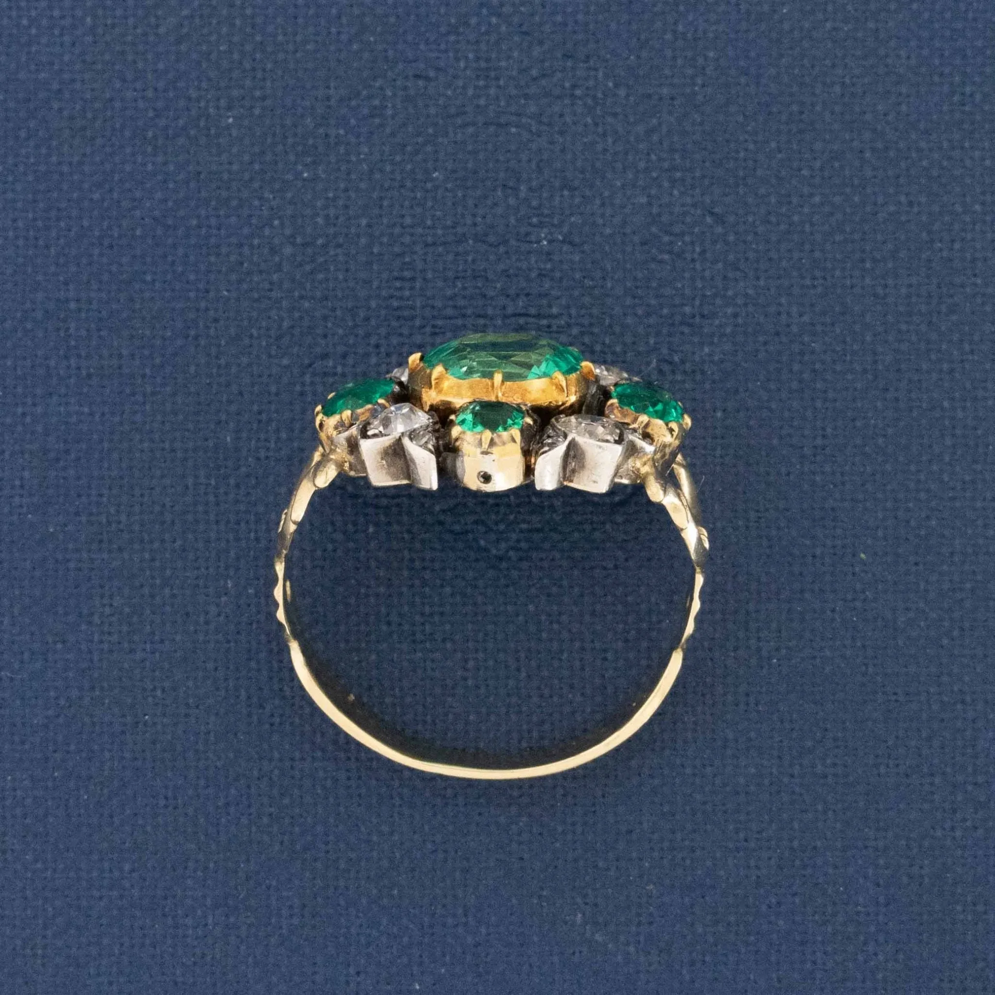 2.53ctw Georgian Diamond & Emerald Collet Cluster Ring