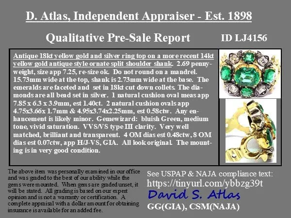 2.53ctw Georgian Diamond & Emerald Collet Cluster Ring