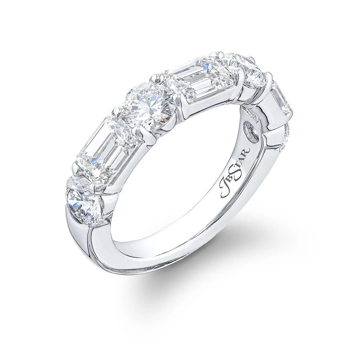 3.47ctw Emerald-Cut and Round Diamond Band