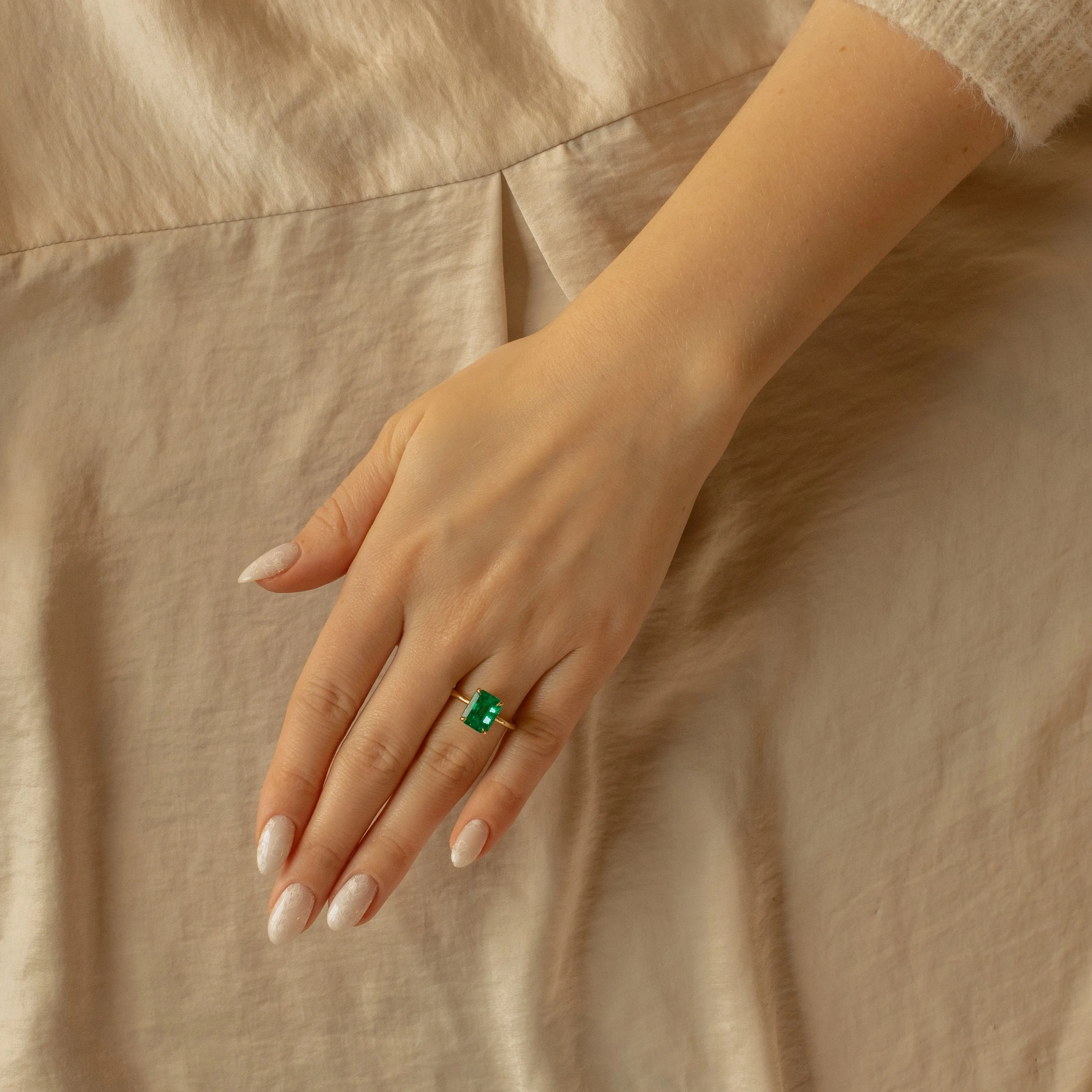 4 Carat Colombian Emerald Solitaire Ring AGL Certified