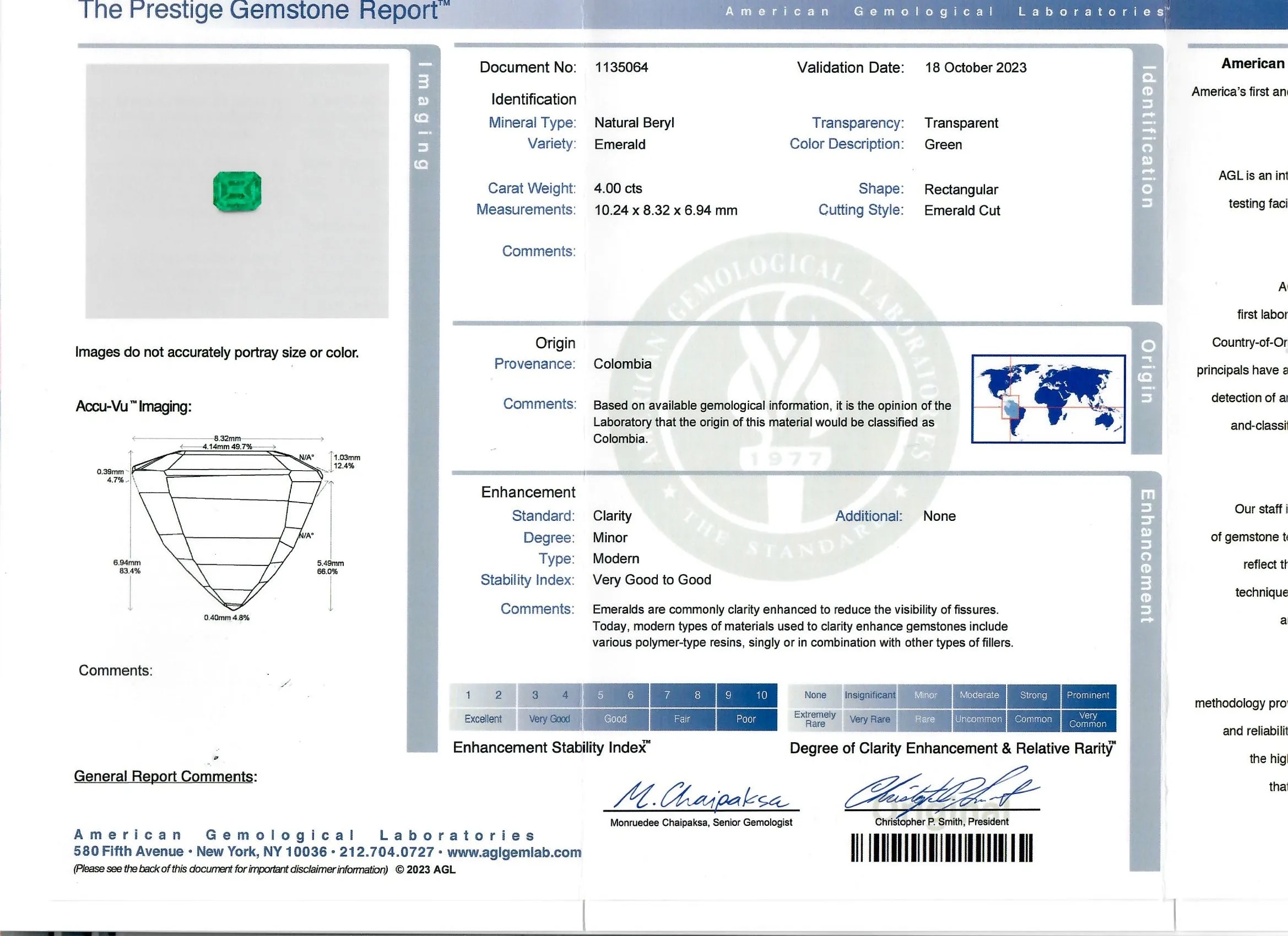 4 Carat Colombian Emerald Solitaire Ring AGL Certified