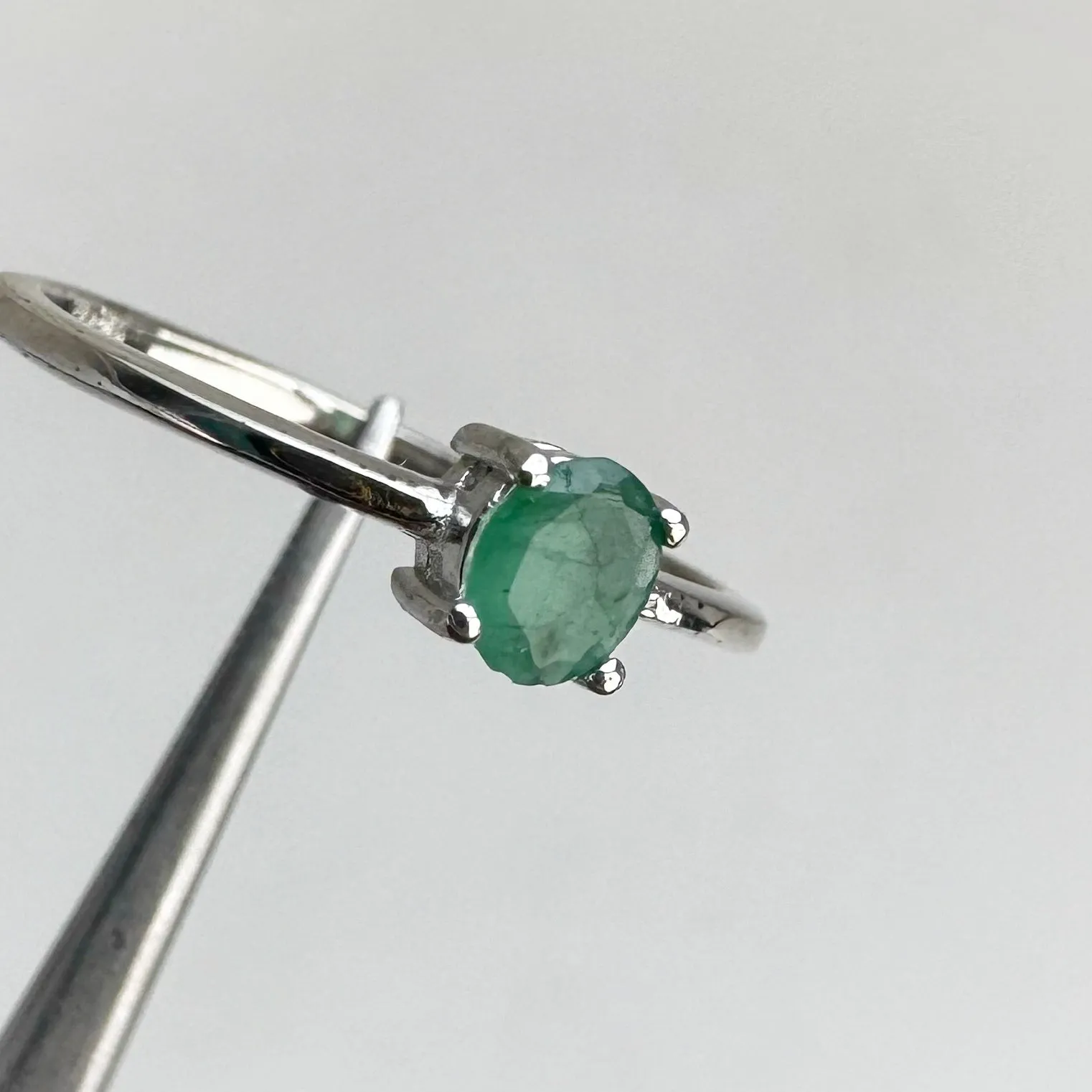 4 x 5 mm. Oval Cut Green Zambian Emerald Ring