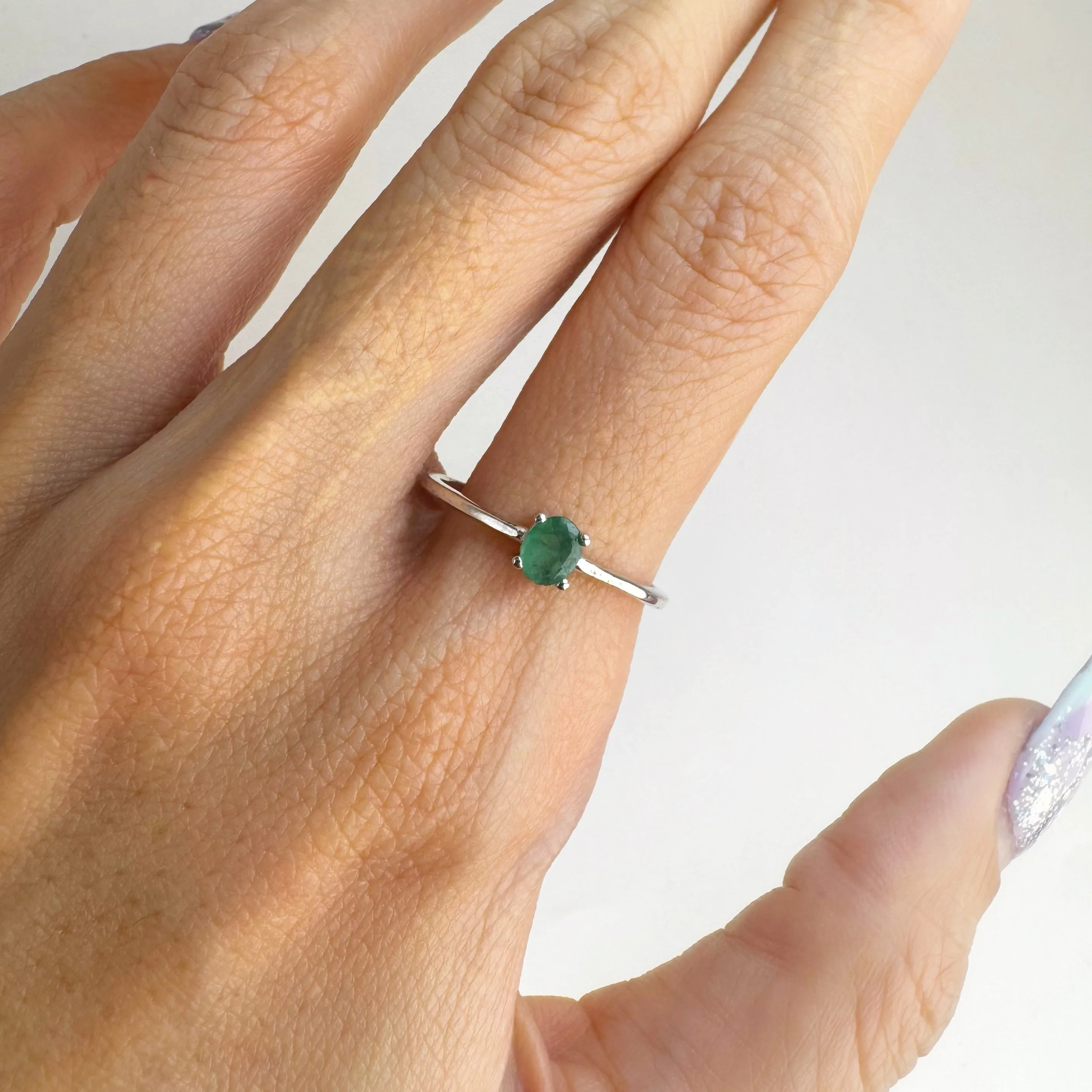 4 x 5 mm. Oval Cut Green Zambian Emerald Ring