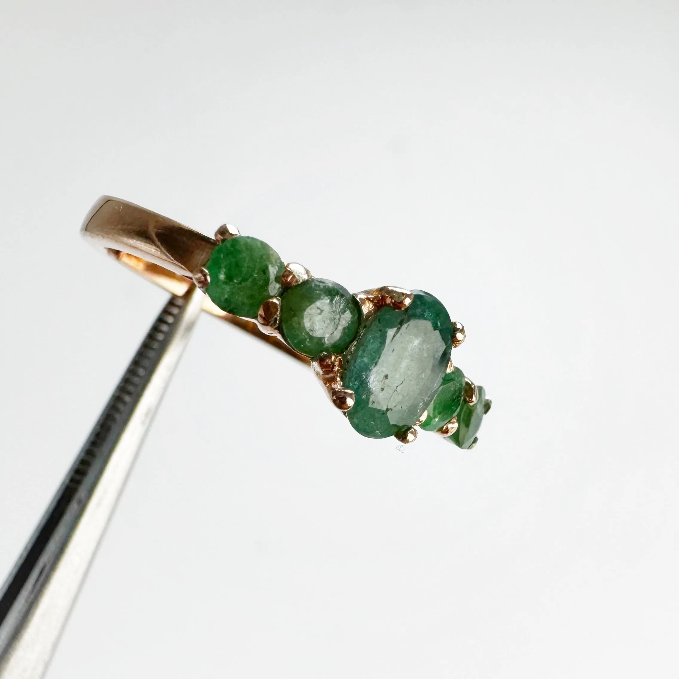4 x 6 mm. Oval Cut Green Brazilian Emerald Cluster Ring (Blemished)
