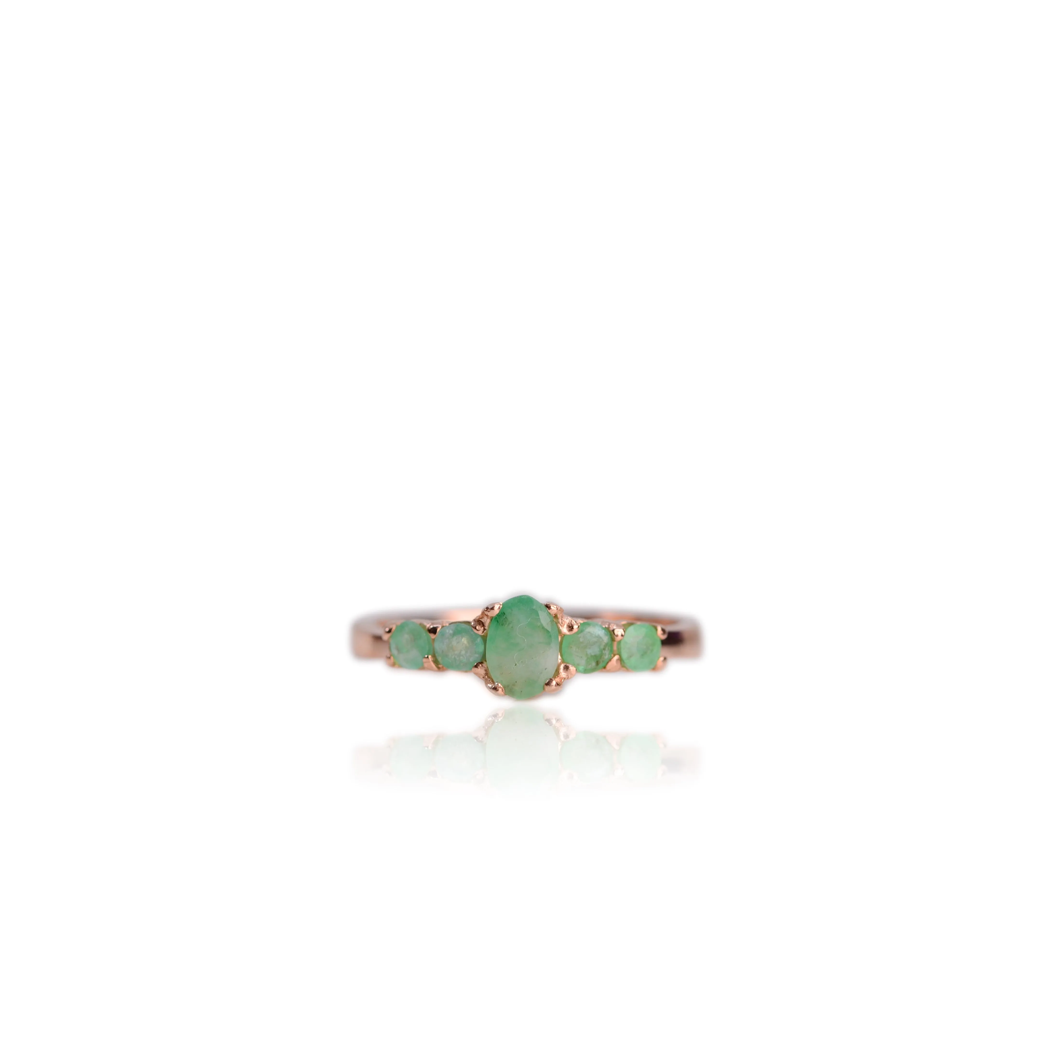 4 x 6 mm. Oval Cut Green Brazilian Emerald Cluster Ring (Blemished)