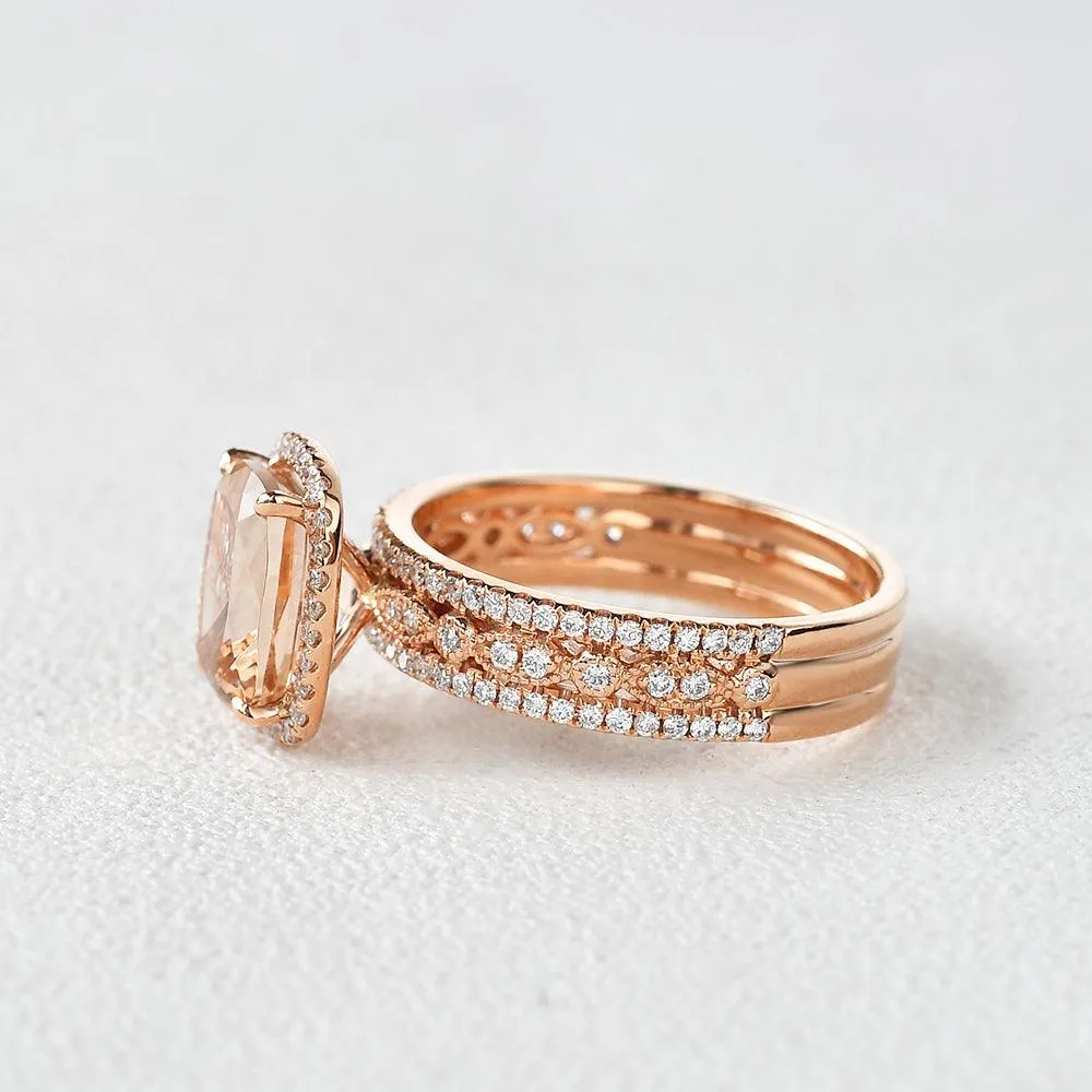 4.0ct Cushion Cut Morganite Vintage Inspired Rose Gold Ring