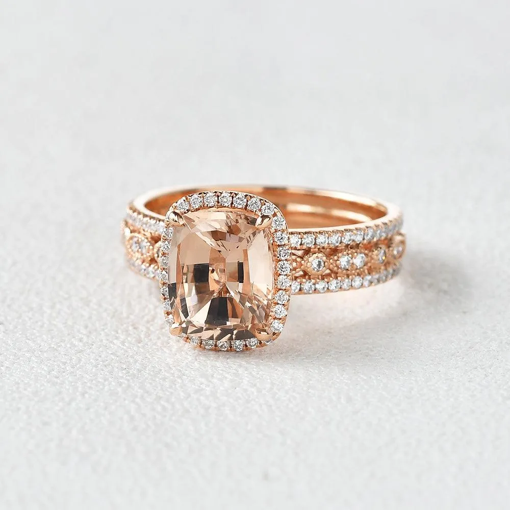 4.0ct Cushion Cut Morganite Vintage Inspired Rose Gold Ring