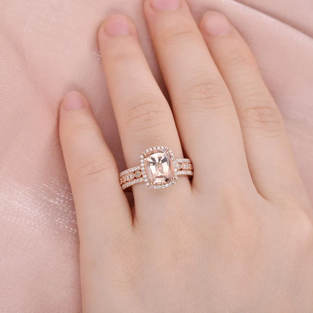 4.0ct Cushion Cut Morganite Vintage Inspired Rose Gold Ring
