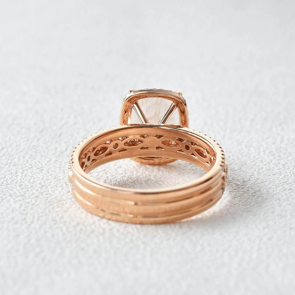4.0ct Cushion Cut Morganite Vintage Inspired Rose Gold Ring