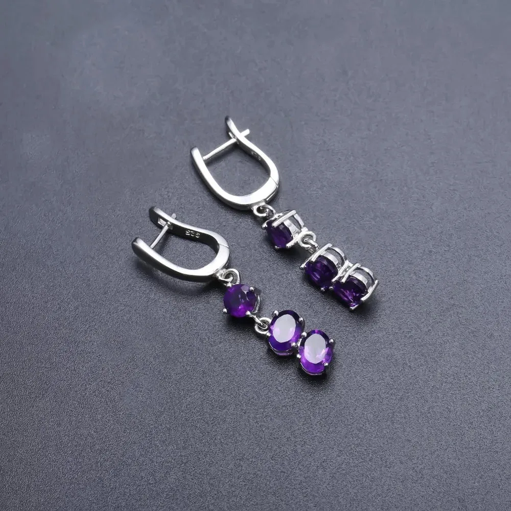 4.21Ct Natural Purple Amethyst Drop Earrings – 925 Sterling Silver Fine Jewelry for Women