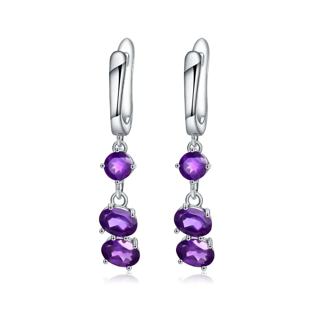 4.21Ct Natural Purple Amethyst Drop Earrings – 925 Sterling Silver Fine Jewelry for Women