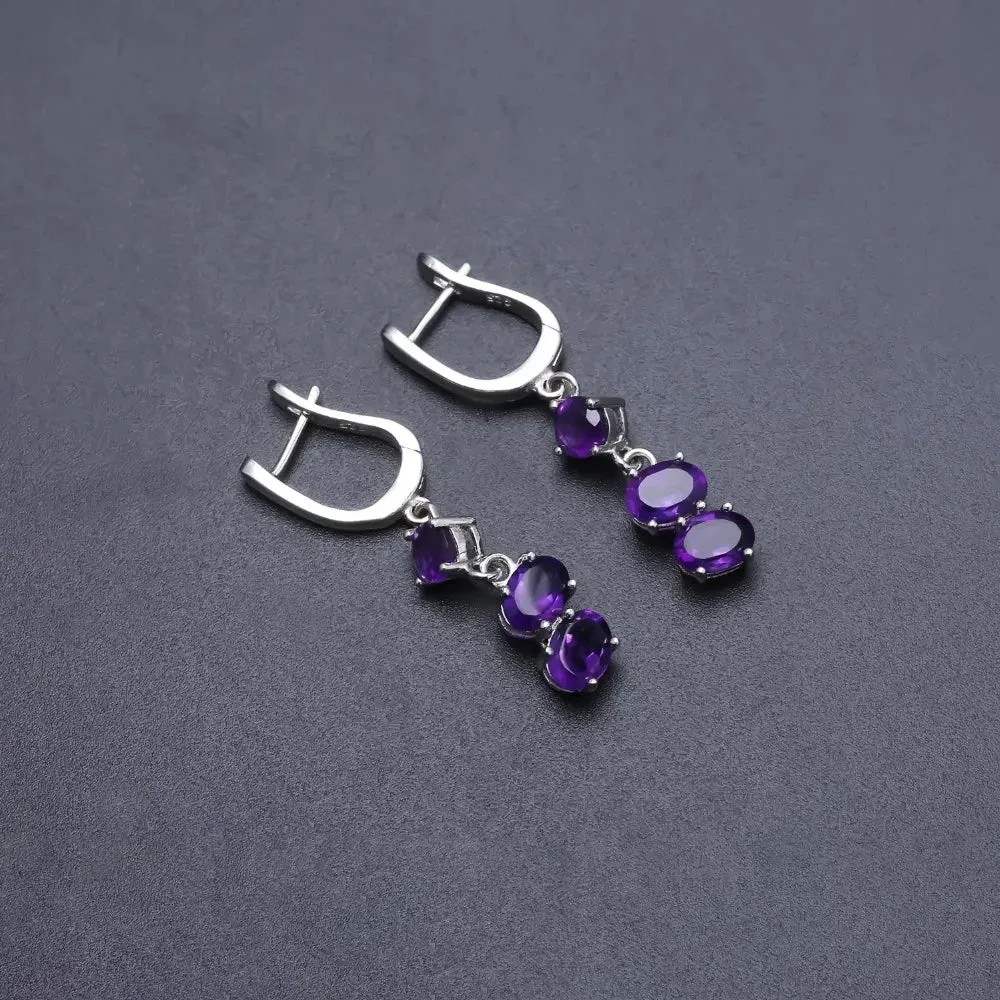 4.21Ct Natural Purple Amethyst Drop Earrings – 925 Sterling Silver Fine Jewelry for Women