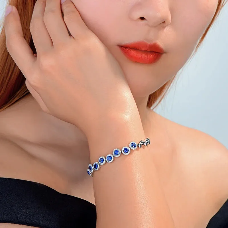 4.23ctw Genuine Sapphire and Diamond Bracelet 18kt White gold Gorgeous Jewelry