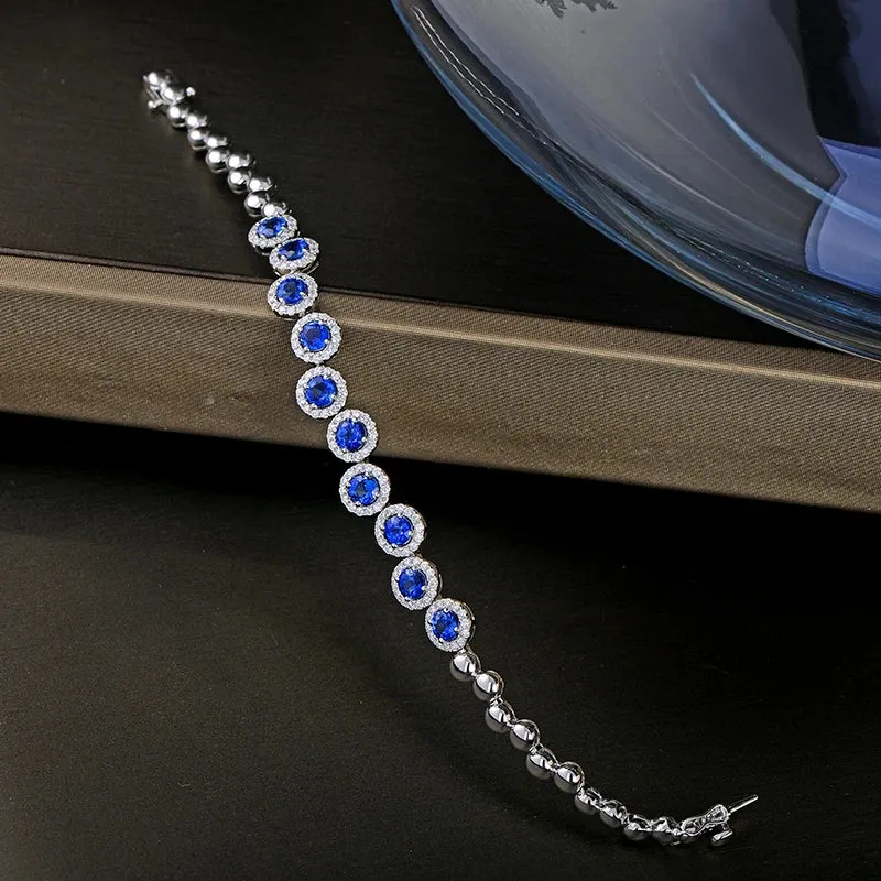 4.23ctw Genuine Sapphire and Diamond Bracelet 18kt White gold Gorgeous Jewelry