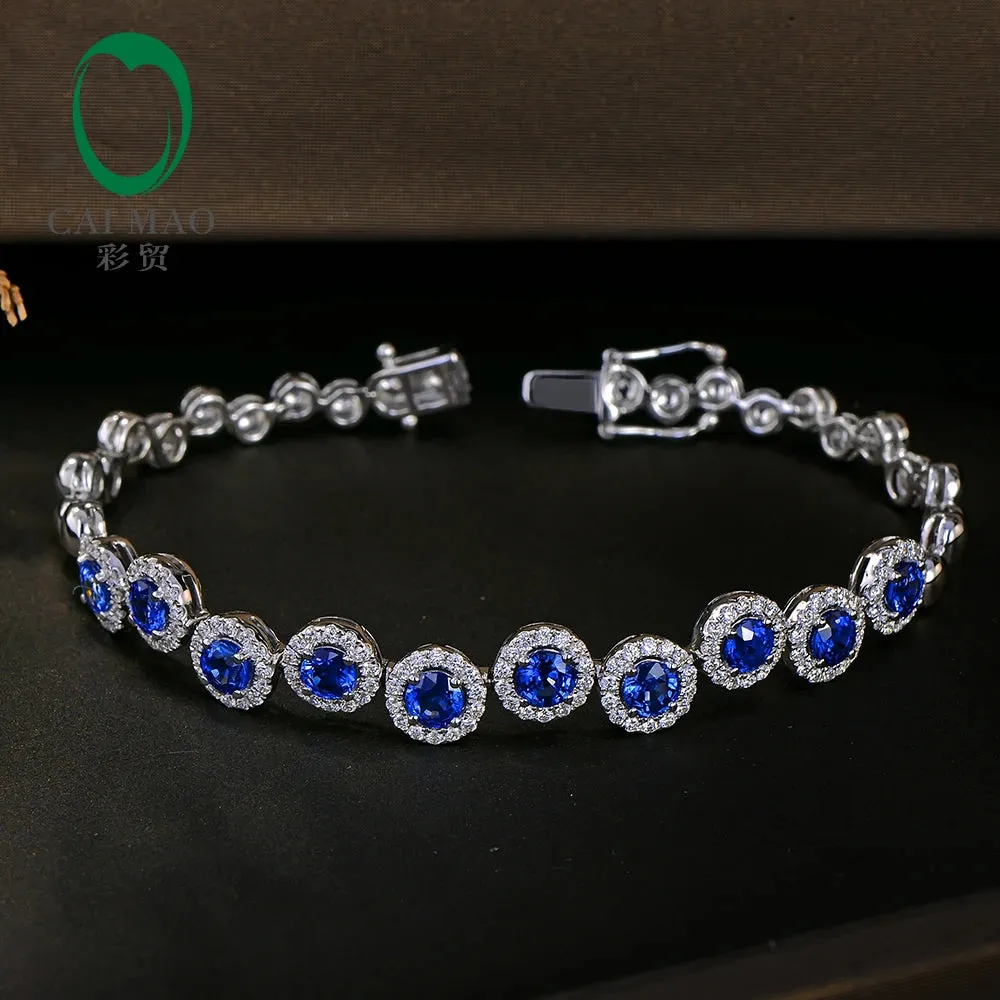 4.23ctw Genuine Sapphire and Diamond Bracelet 18kt White gold Gorgeous Jewelry