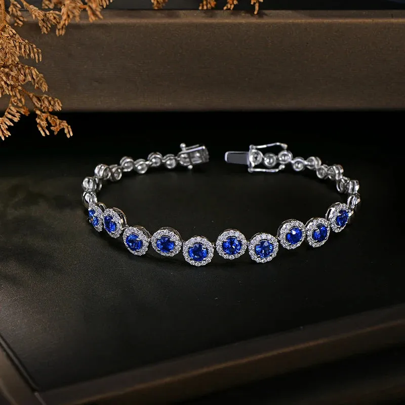 4.23ctw Genuine Sapphire and Diamond Bracelet 18kt White gold Gorgeous Jewelry