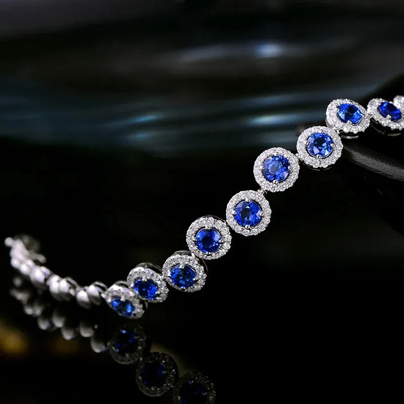 4.23ctw Genuine Sapphire and Diamond Bracelet 18kt White gold Gorgeous Jewelry