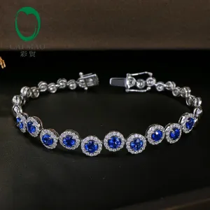 4.23ctw Genuine Sapphire and Diamond Bracelet 18kt White gold Gorgeous Jewelry