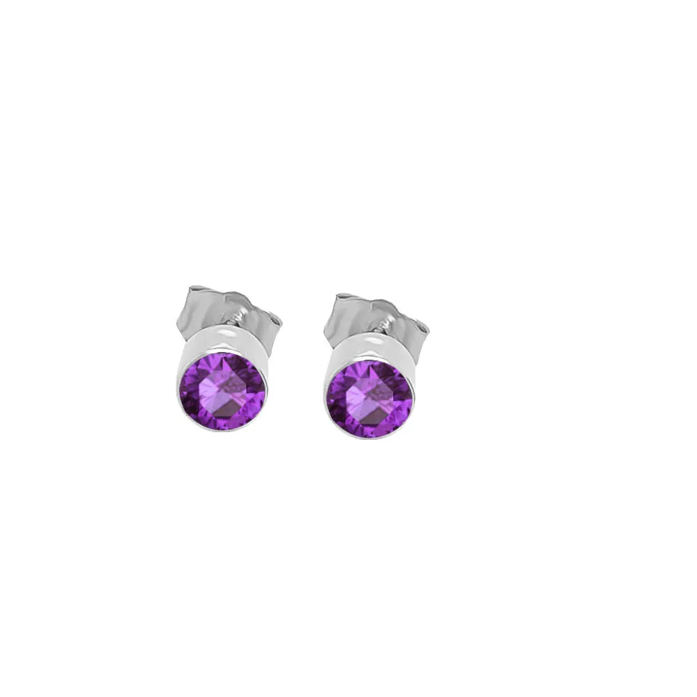 4MM Round Amethyst Stud Earrings in 14K Gold