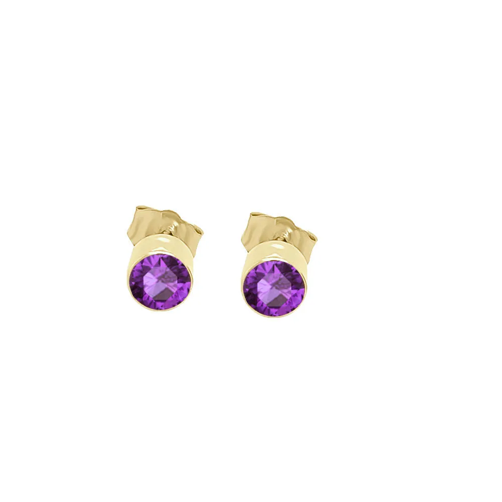 4MM Round Amethyst Stud Earrings in 14K Gold