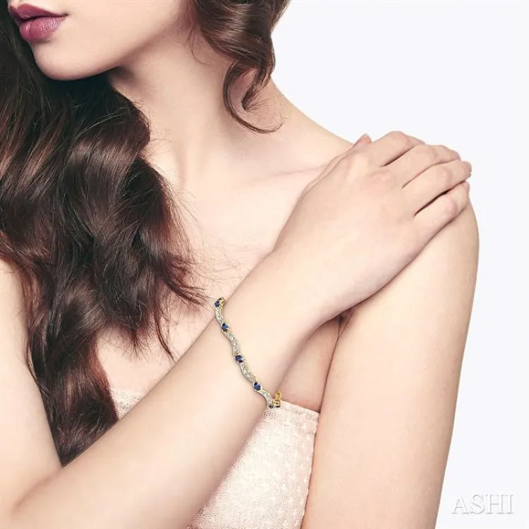 4x3mm Oval Cut Sapphire and 1/10 Ctw Single Cut Diamond Bracelet in 14K Yellow Gold