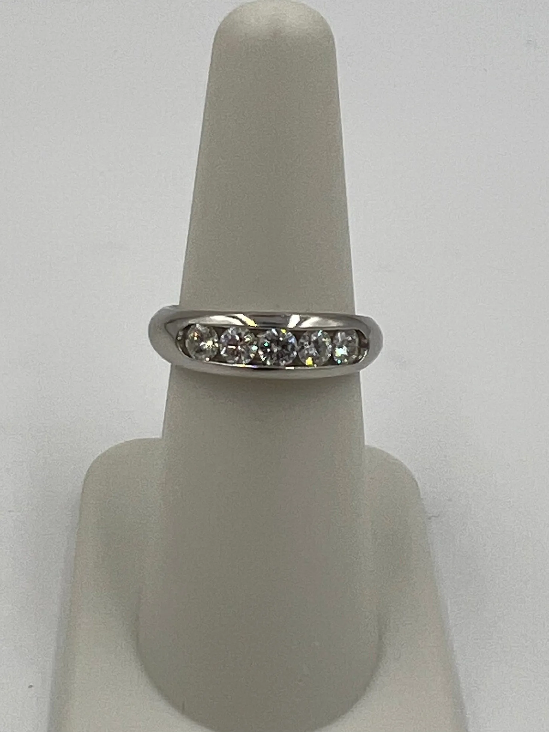 5 Stone Diamond Channel Set Platinum Band Ring Size 6.5