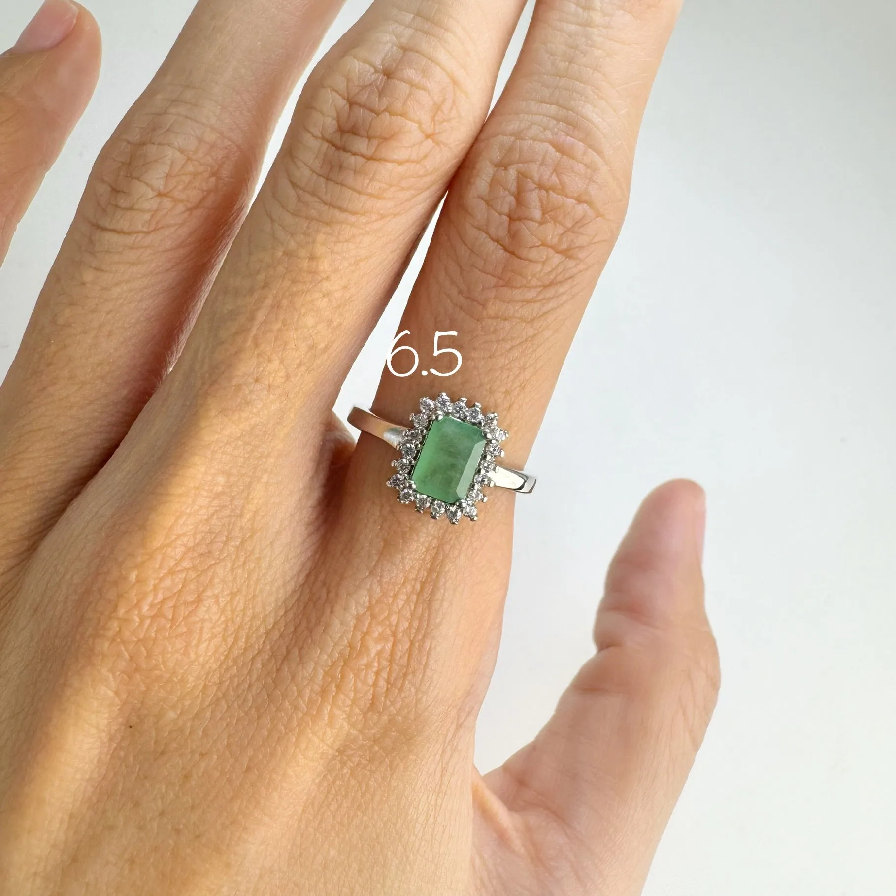 5 x 7 mm. Octagon Cut Green Zambian Emerald with Cz Accents Ring