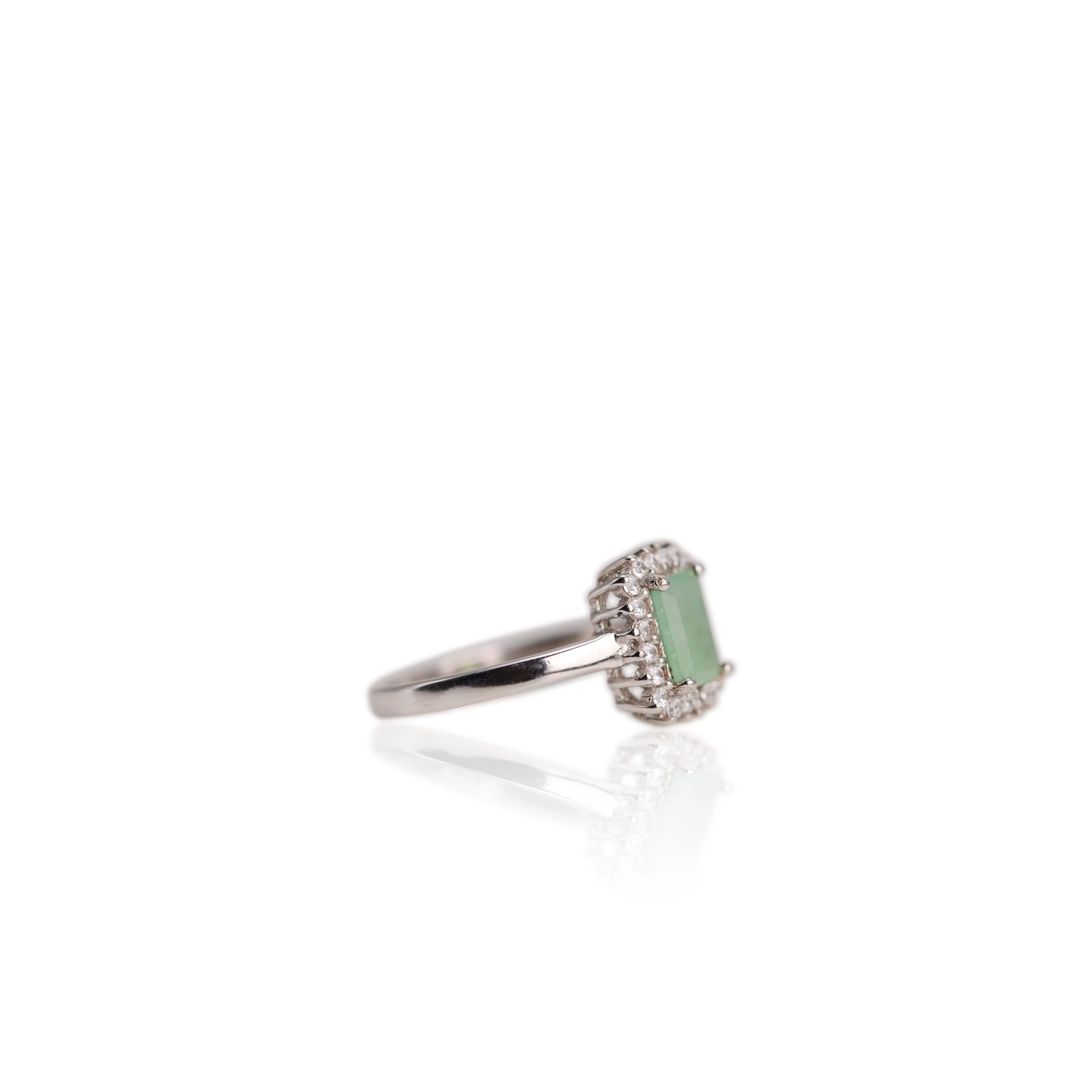 5 x 7 mm. Octagon Cut Green Zambian Emerald with Cz Accents Ring
