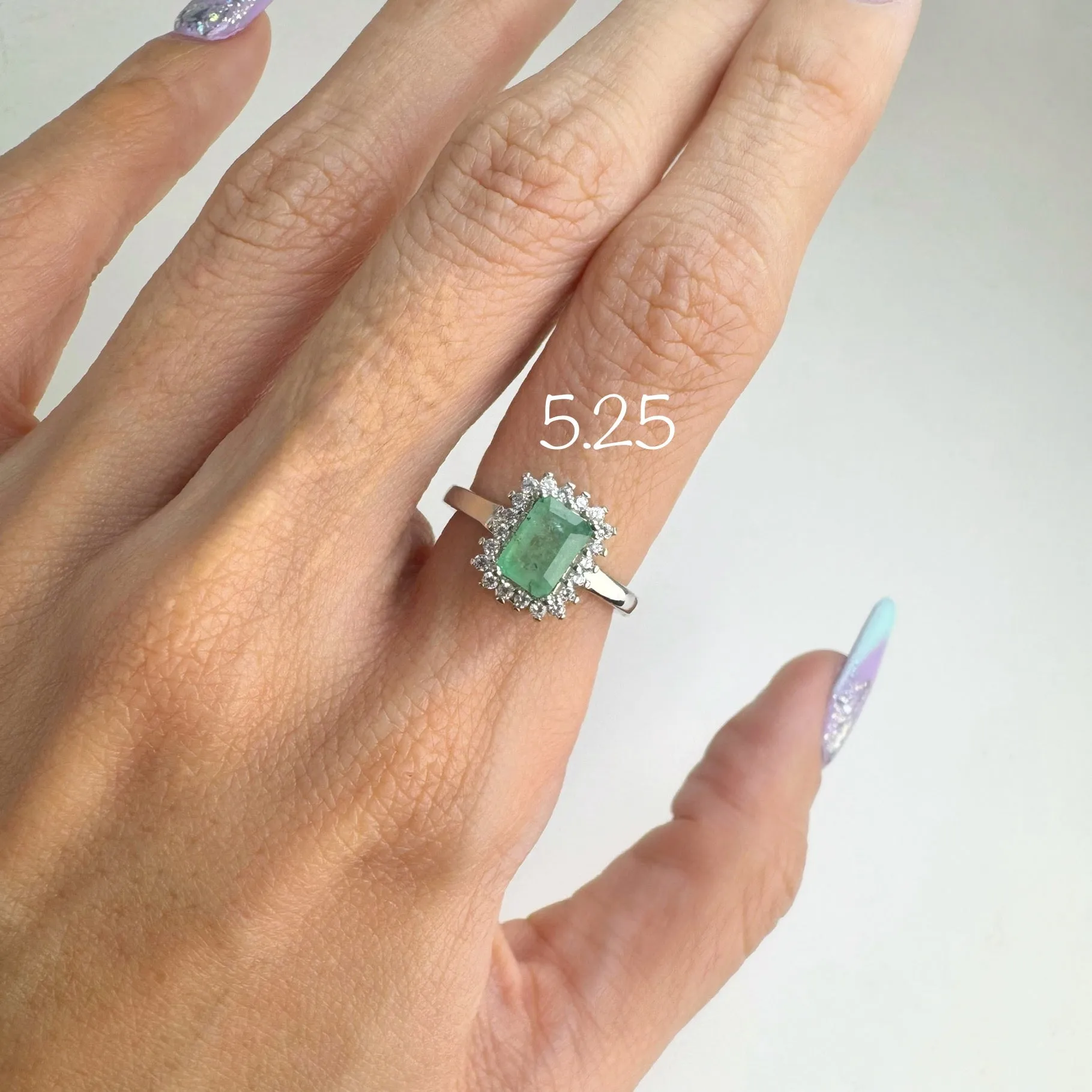 5 x 7 mm. Octagon Cut Green Zambian Emerald with Cz Accents Ring
