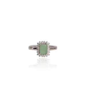 5 x 7 mm. Octagon Cut Green Zambian Emerald with Cz Accents Ring