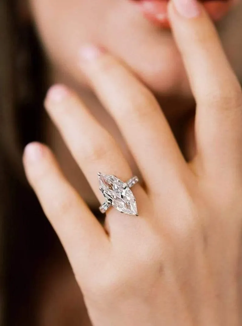 5.24Ct Marquise Cut Moissanite white gold Engagement Ring Bridal Half eternity wedding Ring Antique anniversary gift for her
