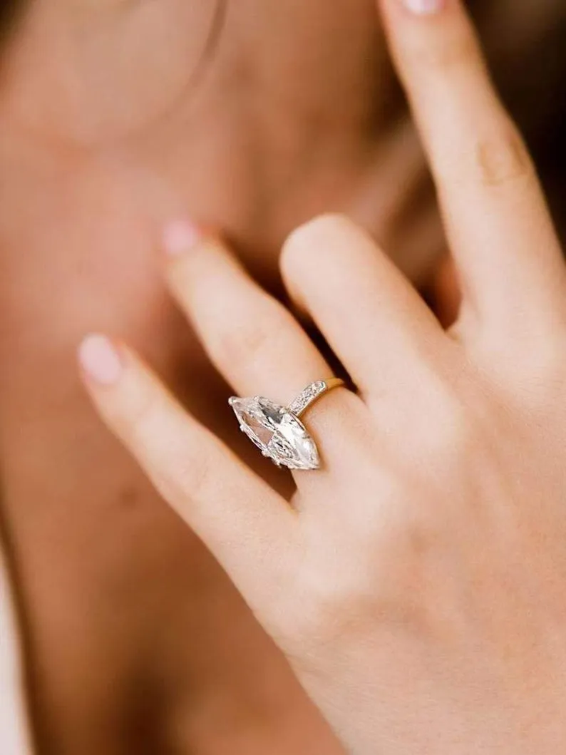 5.24Ct Marquise Cut Moissanite white gold Engagement Ring Bridal Half eternity wedding Ring Antique anniversary gift for her