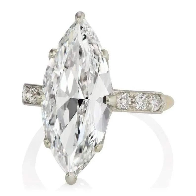 5.24Ct Marquise Cut Moissanite white gold Engagement Ring Bridal Half eternity wedding Ring Antique anniversary gift for her