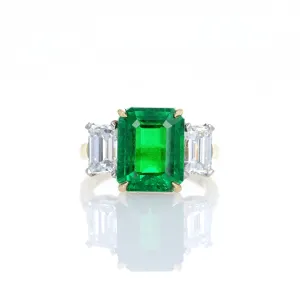 5.62 Carat Zambian Emerald Diamond Three Stone Ring AGL Certified