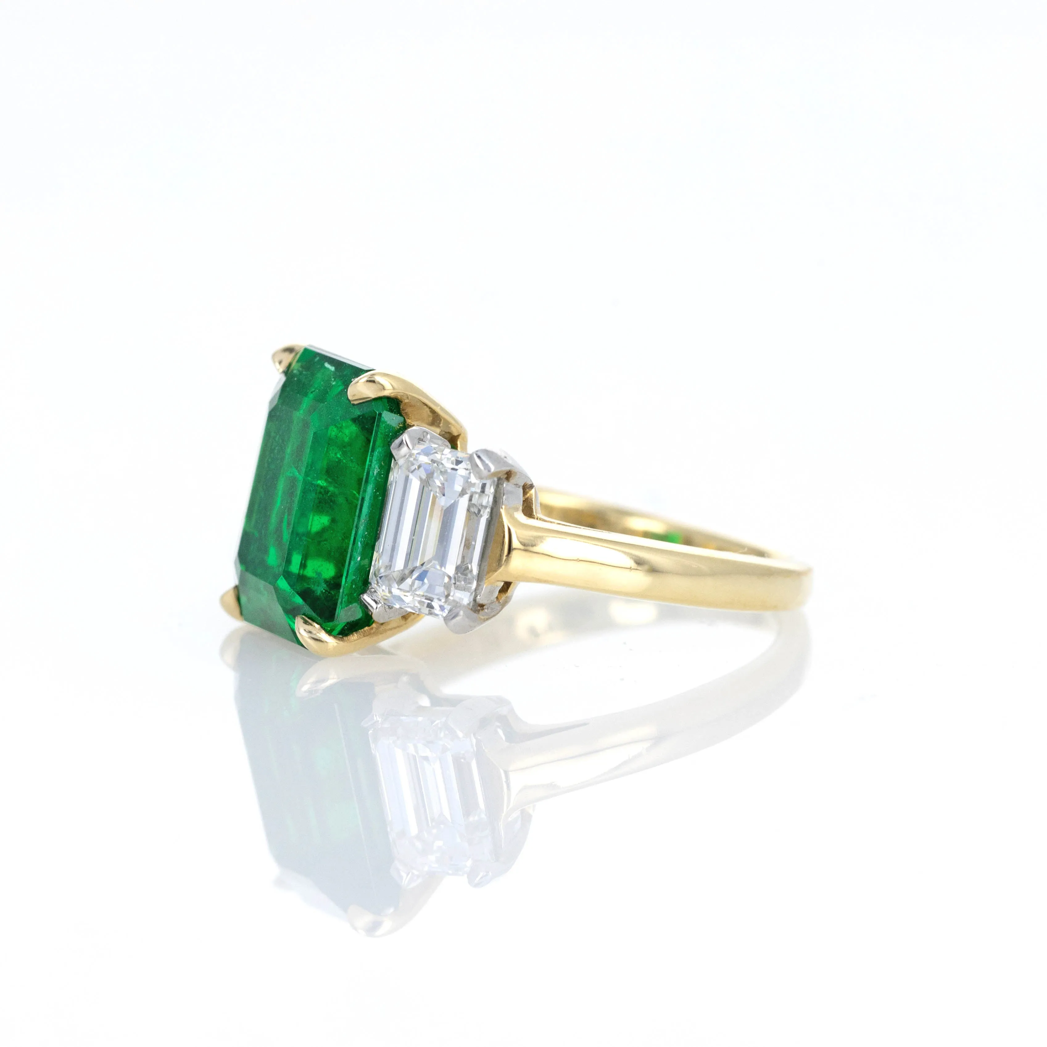 5.62 Carat Zambian Emerald Diamond Three Stone Ring AGL Certified
