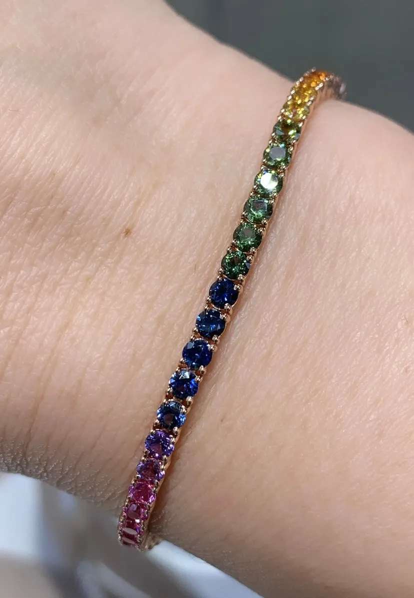 5.73ct tw Rainbow Sapphire Gem Stone Tennis Bracelet