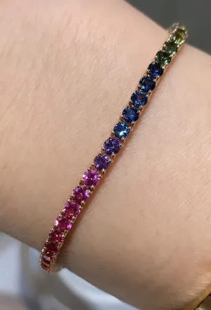 5.73ct tw Rainbow Sapphire Gem Stone Tennis Bracelet