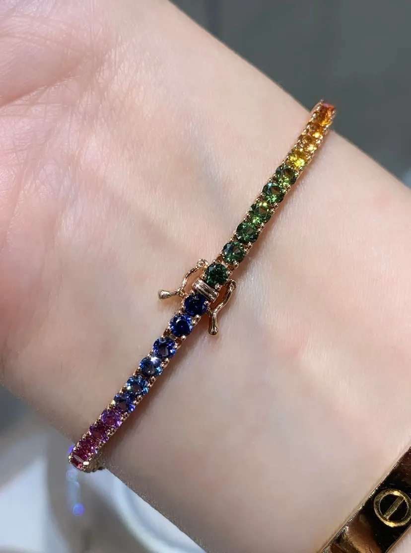 5.73ct tw Rainbow Sapphire Gem Stone Tennis Bracelet
