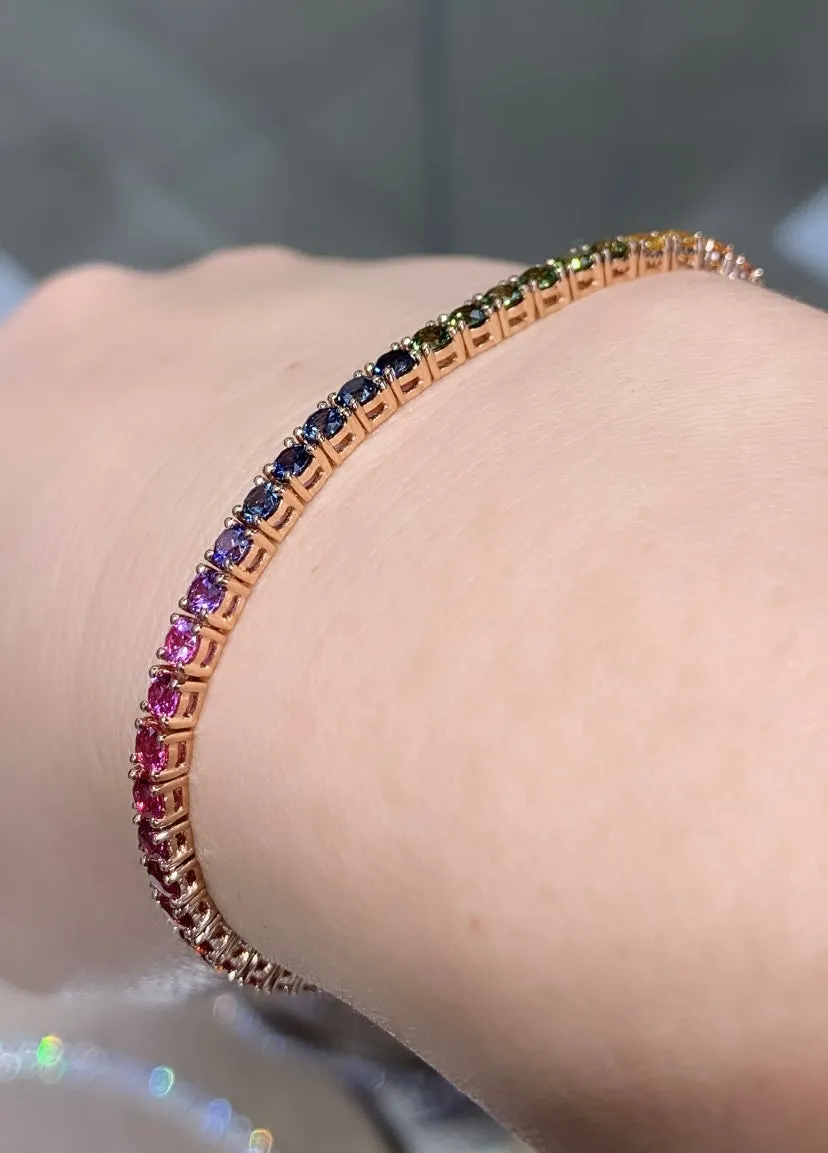 5.73ct tw Rainbow Sapphire Gem Stone Tennis Bracelet