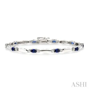 5x3 MM Oval Cut Sapphire and 1/10 ctw Bar and Oval Mount Round Cut Diamond Precious Bracelet in 10K White Gold