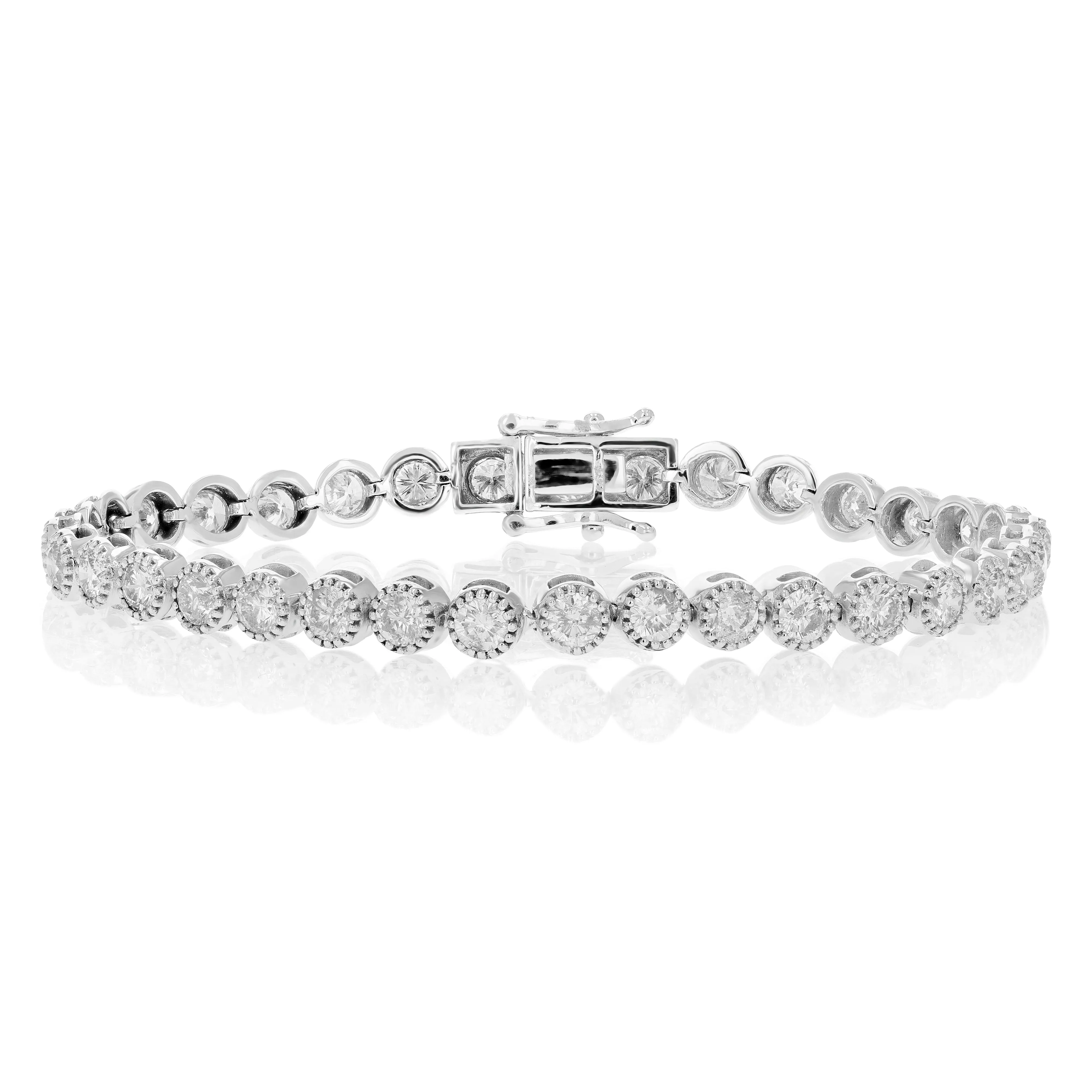 6 cttw Milgrain Diamond Tennis Bracelets in 14K White Gold