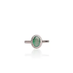 6 x 8 mm. Oval Cut Green Zambian Emerald with Cz Halo Ring