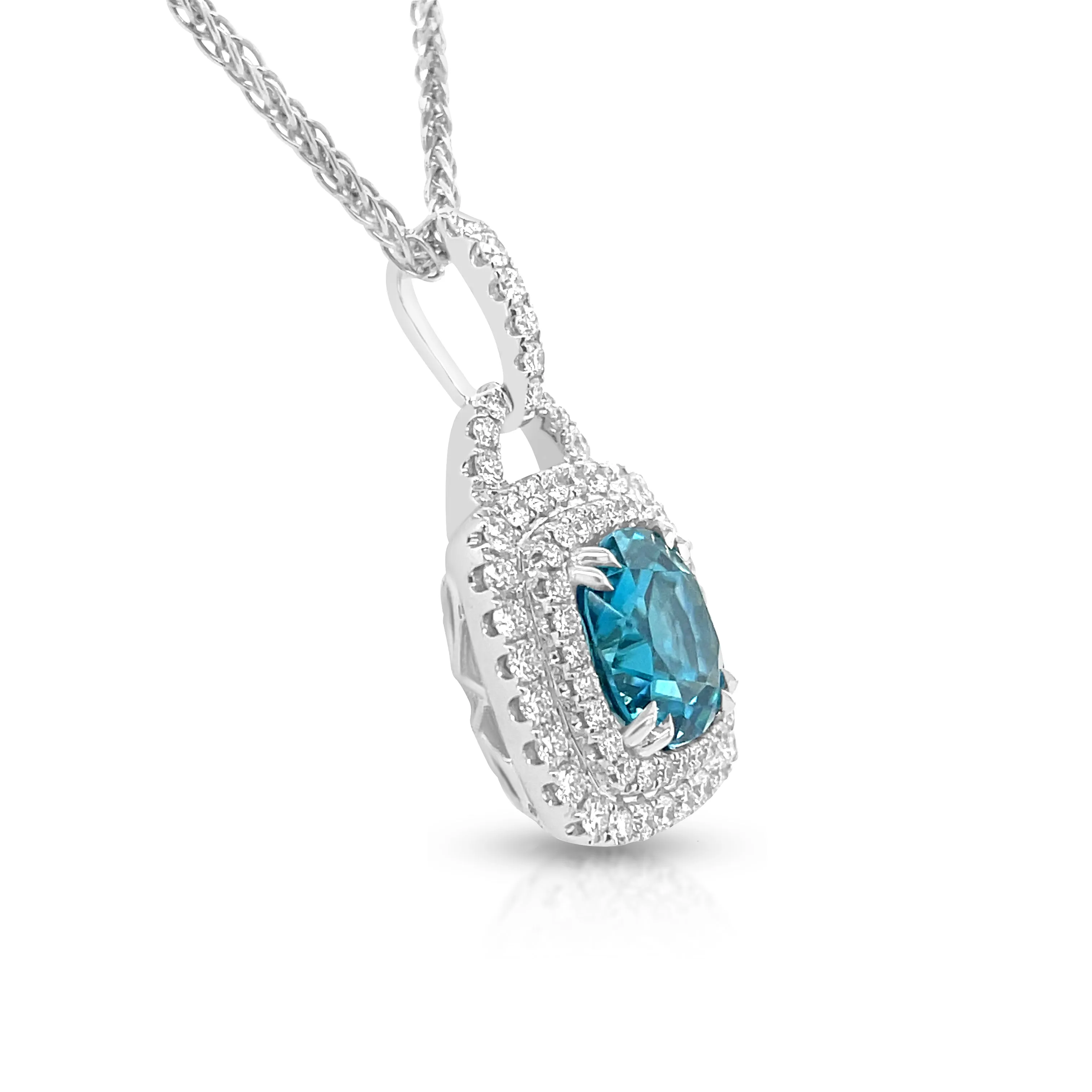 6.64 Carat Blue Zircon Pendant in 14k White Gold