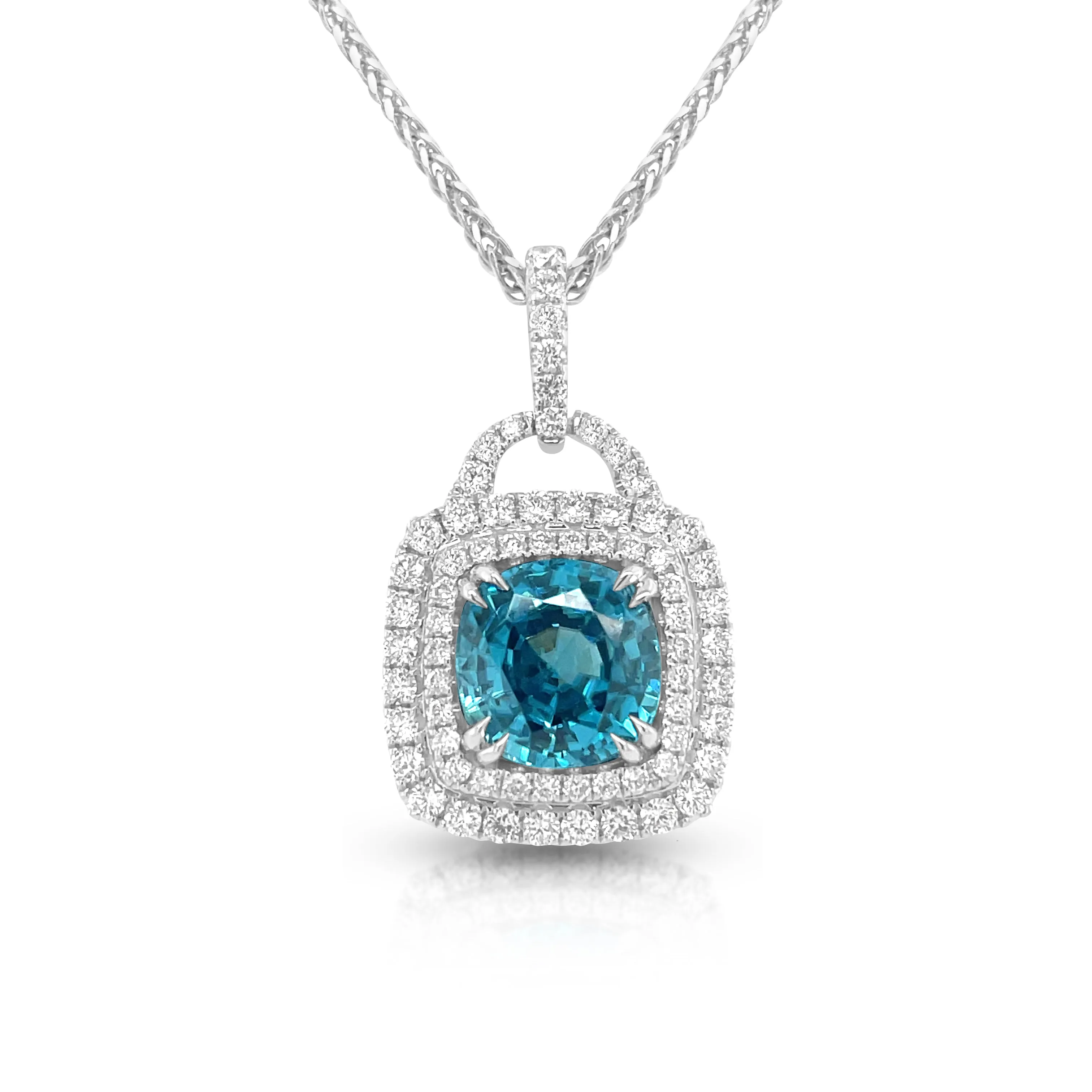 6.64 Carat Blue Zircon Pendant in 14k White Gold