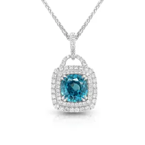 6.64 Carat Blue Zircon Pendant in 14k White Gold