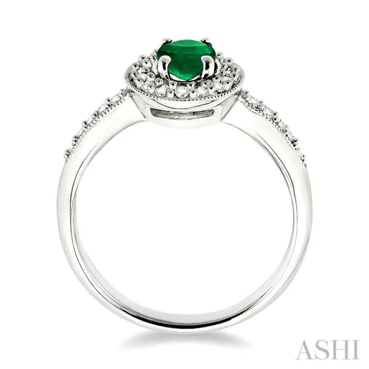 6x4 MM Oval Cut Emerald and 1/4 ctw Round Cut Diamond Ring in 14K White Gold