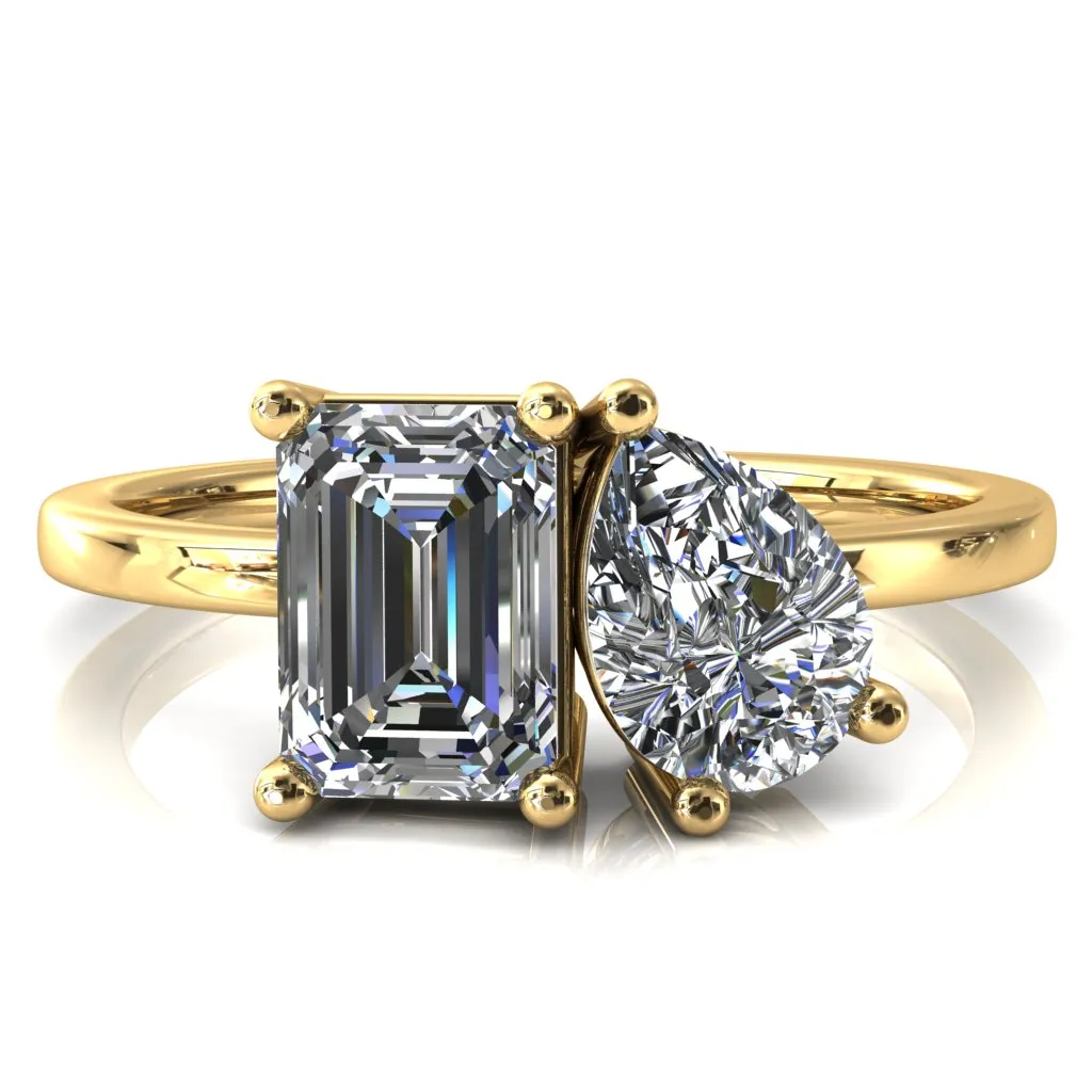 7x5mm Emerald & 7x5mm Pear Two-Stone Center Toi Et Moi Ring